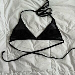 Black Triangle Bikini Top with Mesh Details